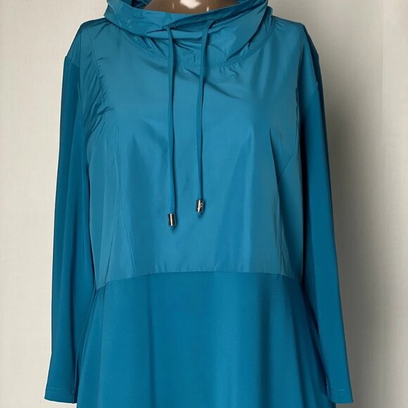 NEW JOSEPH RIBKOFF Shift Midi Dress Pacific Blue Size 10 Drawstring Cowl Neck - Picture 10 of 11